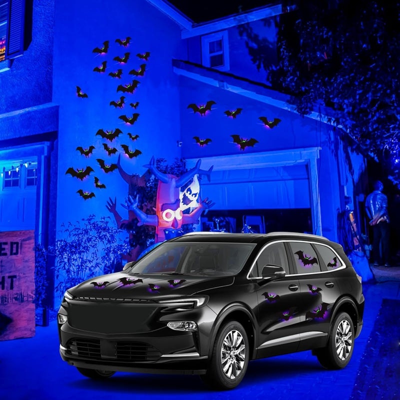 sewrung 24 Pack Halloween Bats Decorations Wall Stickers with Glow in Dark Eye, 4 Different Style Removable PVC Wall Bats Sticker for Indoor Outdoor Home Window Garage Decor Party Supplies - Image 2